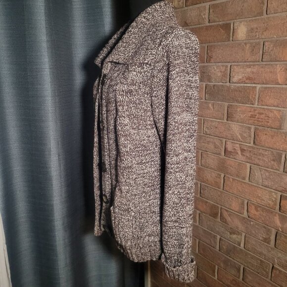 Style & Co Brown/White Tweed Wide-Collared Long Sleeve Chunky Cardigan  - Size L - Picture 8 of 12